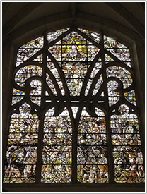 God the Father, Paradise & Hell window (16th c.), Chapelle St-Jean-l'Evangéliste, St-Jean-Baptiste, Chaource click for full-size image