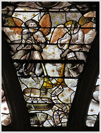 God the Father, Paradise & Hell window, upper panels (16th c.), Chapelle St-Jean-l'Evangéliste (detail), St-Jean-Baptiste, Chaource click for full-size image