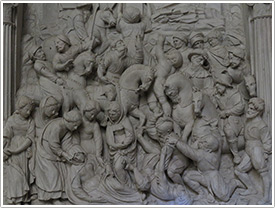 Passion reredos, 'The Crucifixion,' lower level (16th c.), Chapelle St-Jean-l'Evangéliste (detail), St-Jean-Baptiste, Chaource click for full-size image