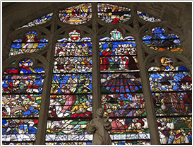 Apocalypse window, upper panels (16th c.), Chapelle St-Jean-l'Evangéliste, St-Jean-Baptiste, Chaource click for full-size image
