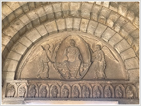 West portal tympanum, 'Christ in Majesty' (11th c.), Abbey, Charlieu click for full-size image