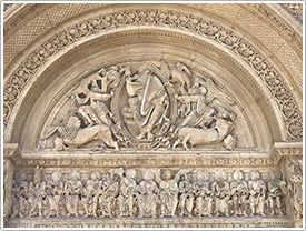 North narthex portal lintel & tympanum (12th c.), Abbey, Charlieu click for full-size image