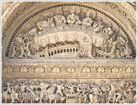 North narthex, right side, 'Marriage Feast of Cana' (12th c.), Abbey, Charlieu click for full-size image