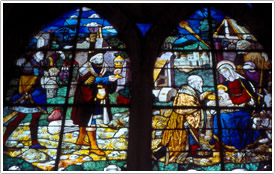 Life of Mary window (16th c.), Église Collégiale St-Martin, Champeaux click for full-size image